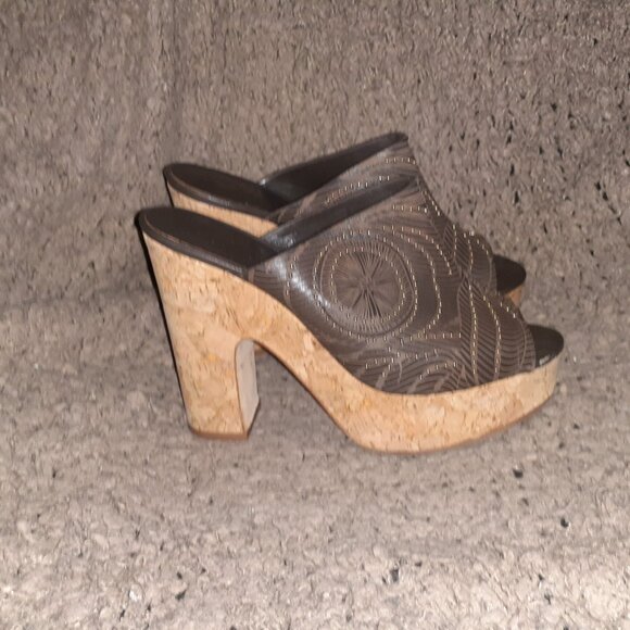 LOLA CRUZ-Cork Platform-Brown Leather/Mini Studded Clogs-Boho-Sz 39-Near Mint - Picture 6 of 9